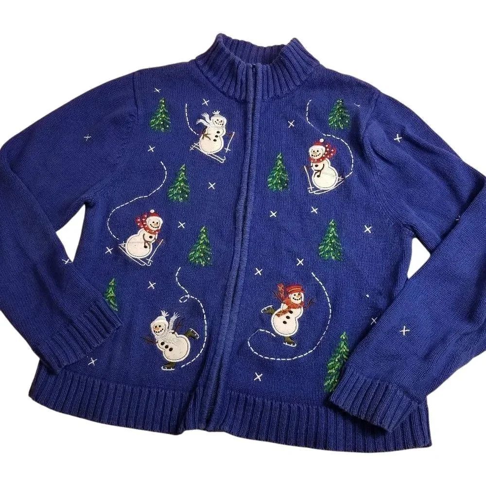 Crystal-Kobe Christmas snowman ice skating sweater M